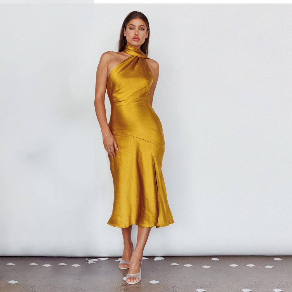 Here Comes the Sun Dress Italian Summer Midi Dress Mustard Gold Summer Goddess S